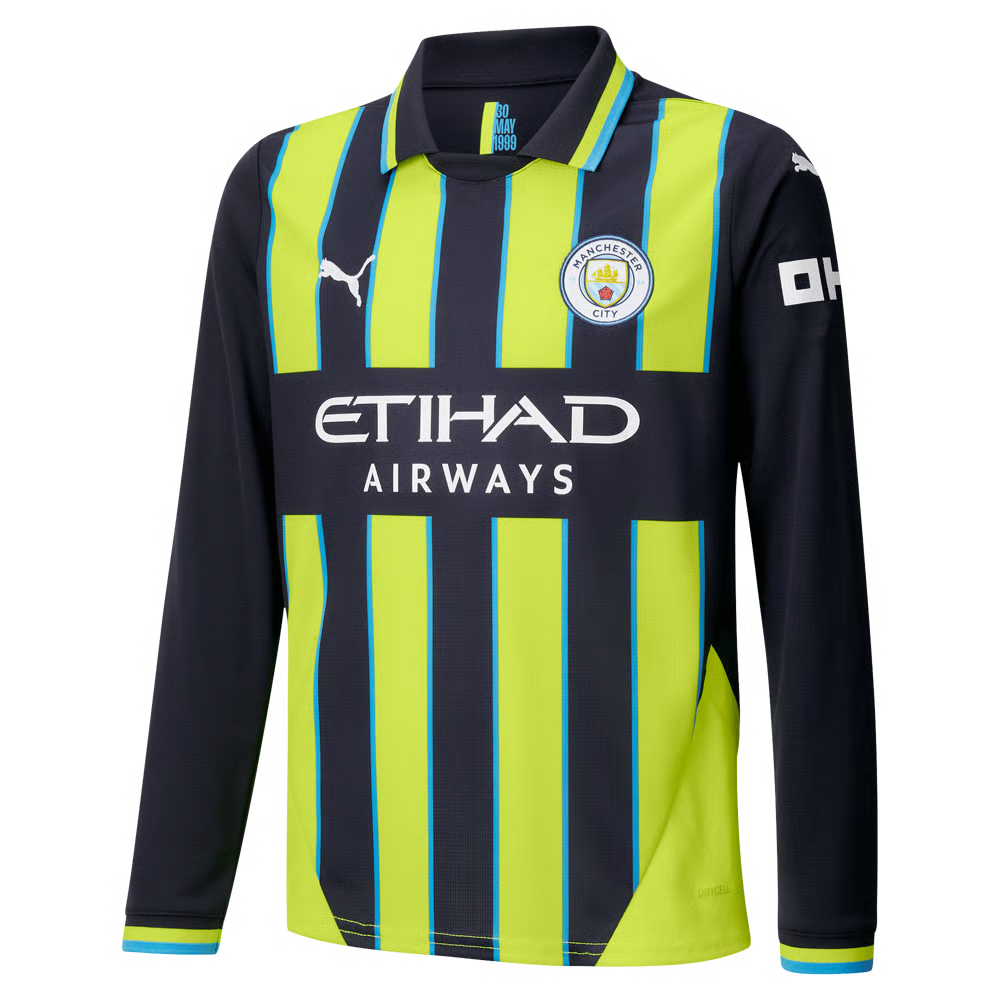 Kinder Manchester City 2024/25 Auswärts Trikot mit langen Ärmeln